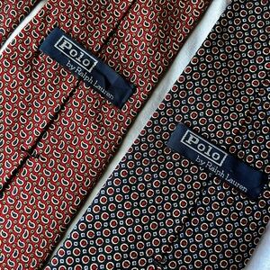 Lot of 2 VTG Polo by Ralph Lauren Vintage Silk Ties 4” Geometric Paisley Y2K